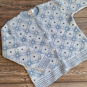 Vintage Talbots Lambswool Angora Embellished Beaded Nordic Cardigan Sweater